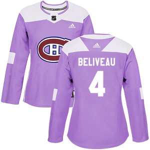 Women's Montreal Canadiens Jean Beliveau Adidas Authentic Fights Cancer Practice Jersey - Purple