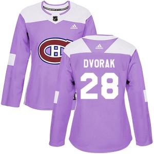 Women's Montreal Canadiens Christian Dvorak Adidas Authentic Fights Cancer Practice Jersey - Purple