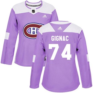 Women's Montreal Canadiens Brandon Gignac Adidas Authentic Fights Cancer Practice Jersey - Purple