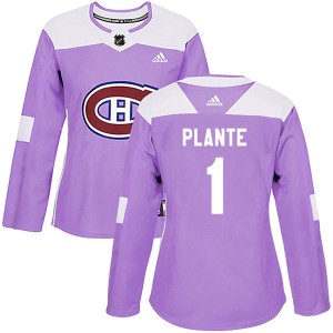 Women's Montreal Canadiens Jacques Plante Adidas Authentic Fights Cancer Practice Jersey - Purple