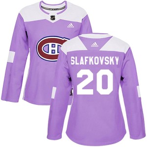 Women's Montreal Canadiens Juraj Slafkovsky Adidas Authentic Fights Cancer Practice Jersey - Purple