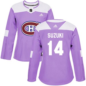 Women's Montreal Canadiens Nick Suzuki Adidas Authentic Fights Cancer Practice Jersey - Purple