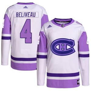 Youth Montreal Canadiens Jean Beliveau Adidas Authentic Hockey Fights Cancer Primegreen Jersey - White/Purple