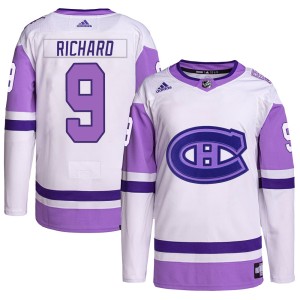 Youth Montreal Canadiens Maurice Richard Adidas Authentic Hockey Fights Cancer Primegreen Jersey - White/Purple