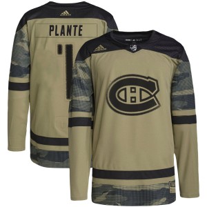 Youth Montreal Canadiens Jacques Plante Adidas Authentic Military Appreciation Practice Jersey - Camo