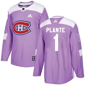 Men's Montreal Canadiens Jacques Plante Adidas Authentic Fights Cancer Practice Jersey - Purple