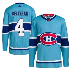 Men's Montreal Canadiens Jean Beliveau Adidas Authentic Reverse Retro 2.0 Jersey - Light Blue