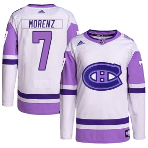Men's Montreal Canadiens Howie Morenz Adidas Authentic Hockey Fights Cancer Primegreen Jersey - White/Purple
