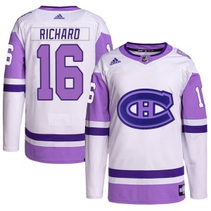 Men's Montreal Canadiens Henri Richard Adidas Authentic Hockey Fights Cancer Primegreen Jersey - White/Purple