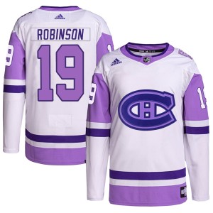 Men's Montreal Canadiens Larry Robinson Adidas Authentic Hockey Fights Cancer Primegreen Jersey - White/Purple