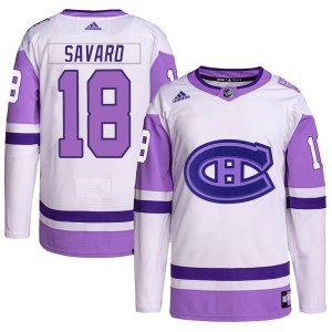 Men's Montreal Canadiens Serge Savard Adidas Authentic Hockey Fights Cancer Primegreen Jersey - White/Purple